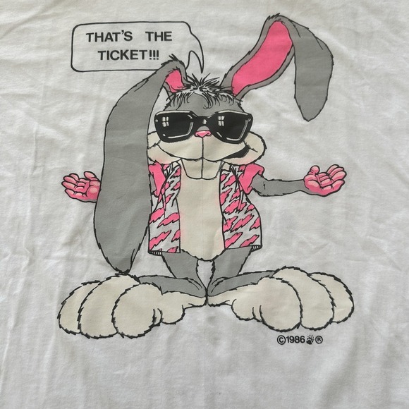 Vintage Bunny Shirt Mens Large Hanes Single Stitch 80s Graphic Made USA - Picture 5 of 10